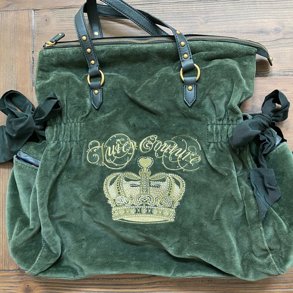 Juicy Couture Velvet Green Duffle Tote Bag